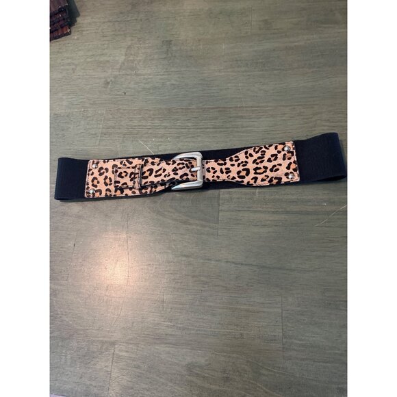 Express MA/MG Leopard Print Stretch Belt With Split Leather & Silver Buckle - Picture 1 of 5
